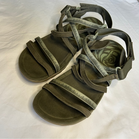 Merrell Womens Size 7 Terran 3 Cush Lattice Olive Open Toe Strappy Sandals Shoes - Picture 2 of 8